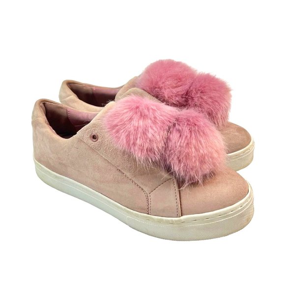 Sam Edelman Leya Flatform Sneakers Size 9.5 M Pom Poms Slip On Pink Suede - Picture 1 of 11
